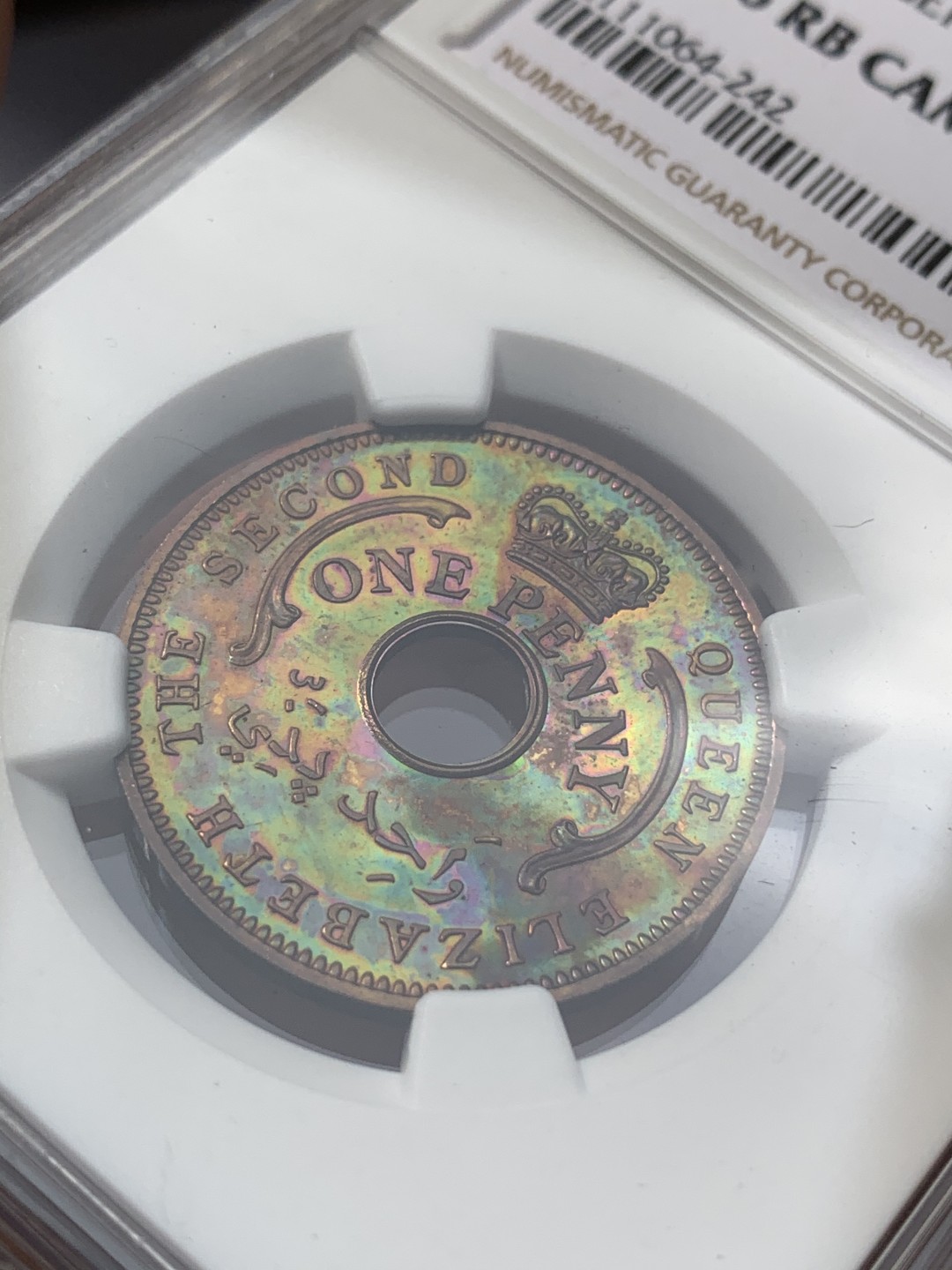 《竞宝斋》第67场-本周日，周一，周四.3场连拍（全场不限金额包邮） 唯一冠军 NGC-PF66RB cameo，1959年尼日利亚精制镜面1便士 铜币 发行量6031枚 紫罗兰包浆 感官极好 难得的藏品