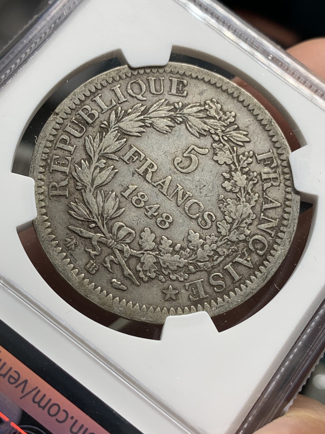《竞宝斋》第67场-本周日，周一，周四.3场连拍（全场不限金额包邮） NGC-VF35 法国 1848-BB年 大力神 5法郎 大银币 稀少厂名而且还是早期的版本 比较难得