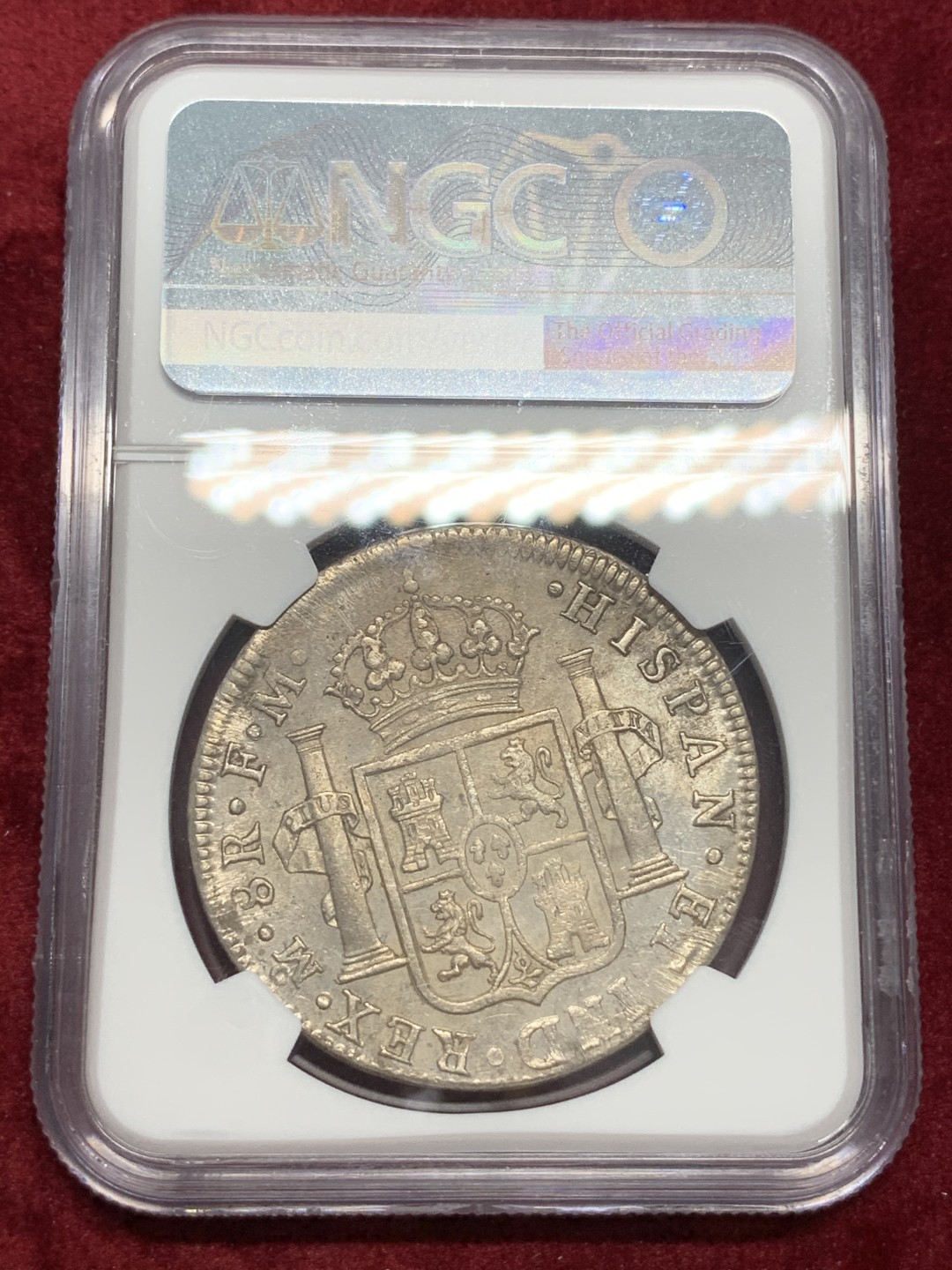 《竞宝斋》第67场-本周日，周一，周四.3场连拍（全场不限金额包邮） NGC UNC细节评级 墨西哥 1797年 卡四双柱 8R银币 打制的很不错 细节见图