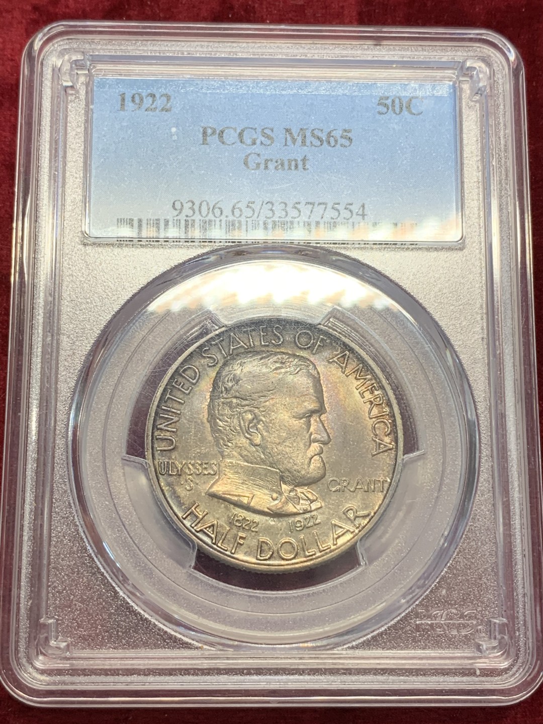 《竞宝斋》第67场-本周日，周一，周四.3场连拍（全场不限金额包邮） PCGS MS65 美国1922年 格兰特 半美元银币 少见品种 67,350枚的发行量 对美币来说确实不多 