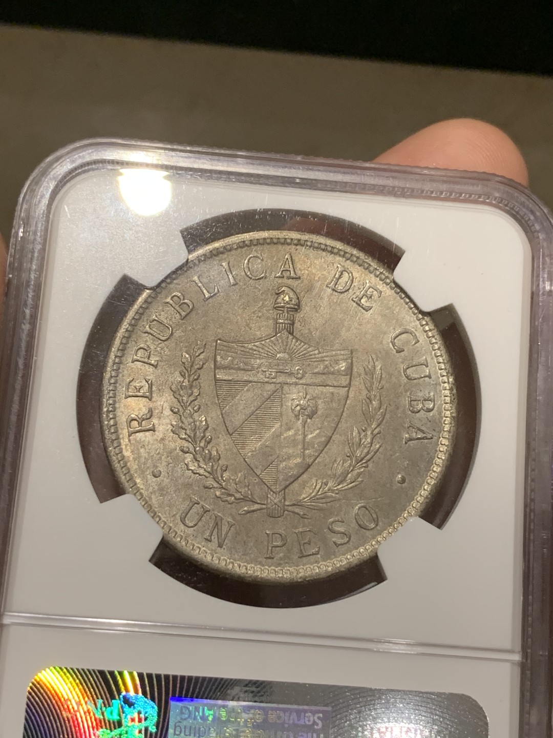 《竞宝斋》第67场-本周日，周一，周四.3场连拍（全场不限金额包邮） NGC-MS63 古巴1934年 五星银币 1比索 名家旧藏 老包浆 原光原味 很难得