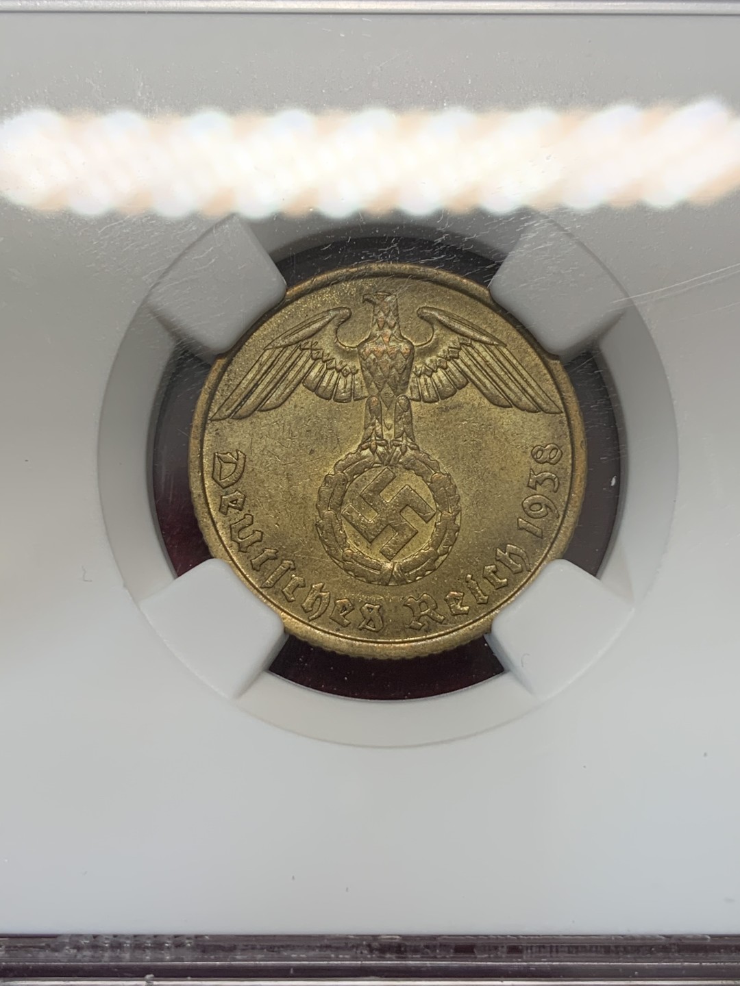 《竞宝斋》第67场-本周日，周一，周四.3场连拍（全场不限金额包邮） NGC MS63 1938F 德意志帝国10芬尼 10P好品少