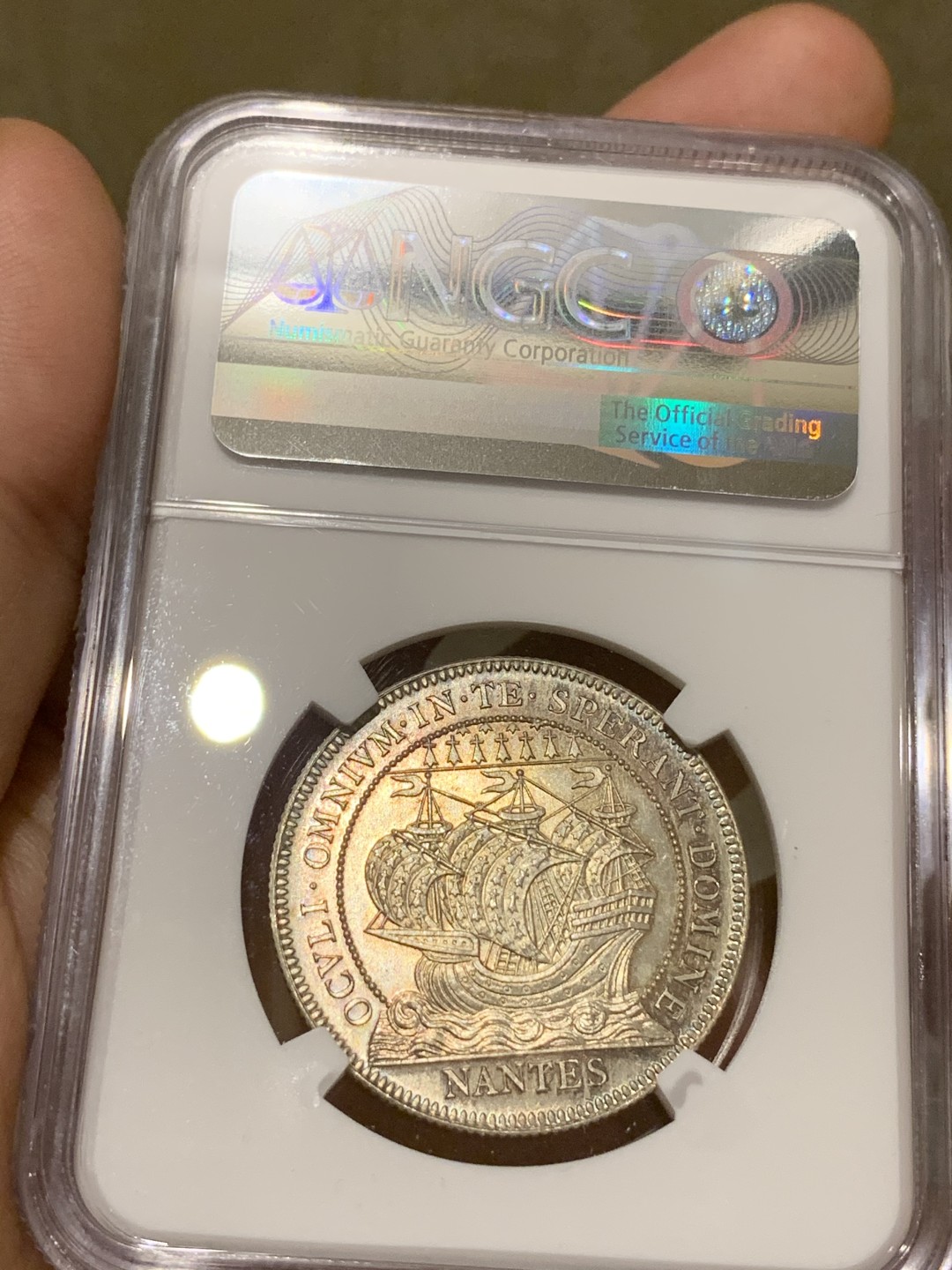 《竞宝斋》第67场-本周日，周一，周四.3场连拍（全场不限金额包邮） NGC-MS65 法国 十九世纪末 南特大帆船 JETON银制 代用币 一流的状态 带点淡彩 