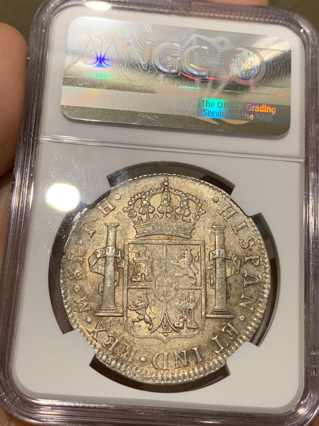 《竞宝斋》第67场-本周日，周一，周四.3场连拍（全场不限金额包邮） NGC-MS61 墨西哥 1808年 卡四双柱 8R大银币原味带彩 细节很不错