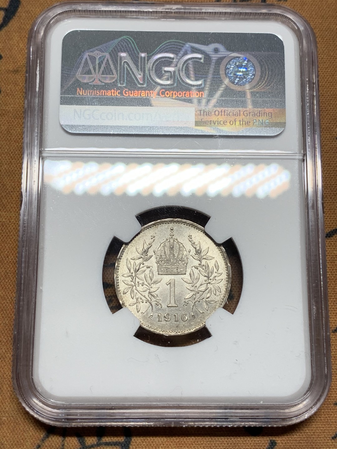 《竞宝斋》第67场-本周日，周一，周四.3场连拍（全场不限金额包邮） NGC-MS63 奥地利 1916年 佛兰茨约瑟夫 1克朗银币 漂亮的车轮光