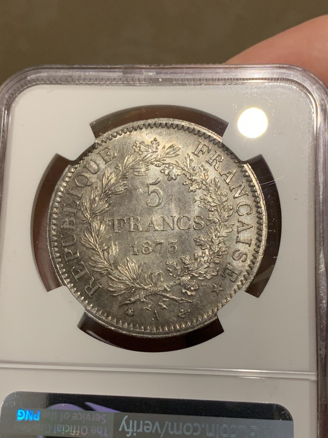 《竞宝斋》第67场-本周日，周一，周四.3场连拍（全场不限金额包邮） NGC-MS64 法国1873年 大力神 5法郎大银币 顶级品相了 卖一粒少一粒