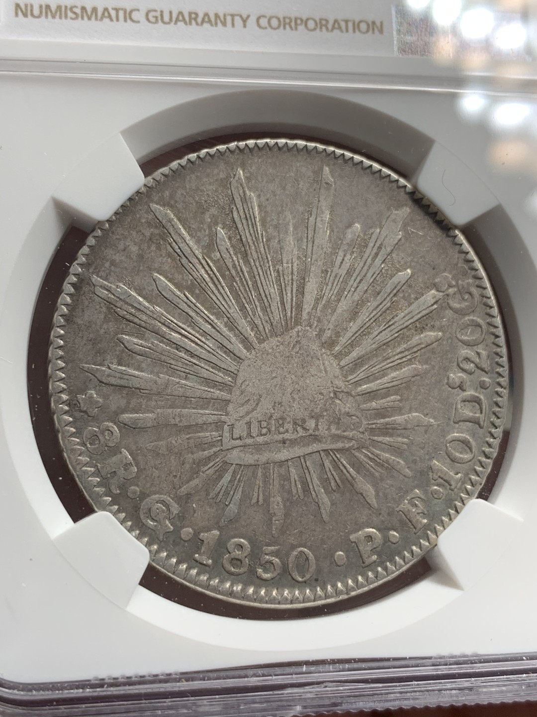 《竞宝斋》第67场-本周日，周一，周四.3场连拍（全场不限金额包邮） NGC VF 细节评级 墨西哥 1850年 早期 花边鹰洋 状态不错