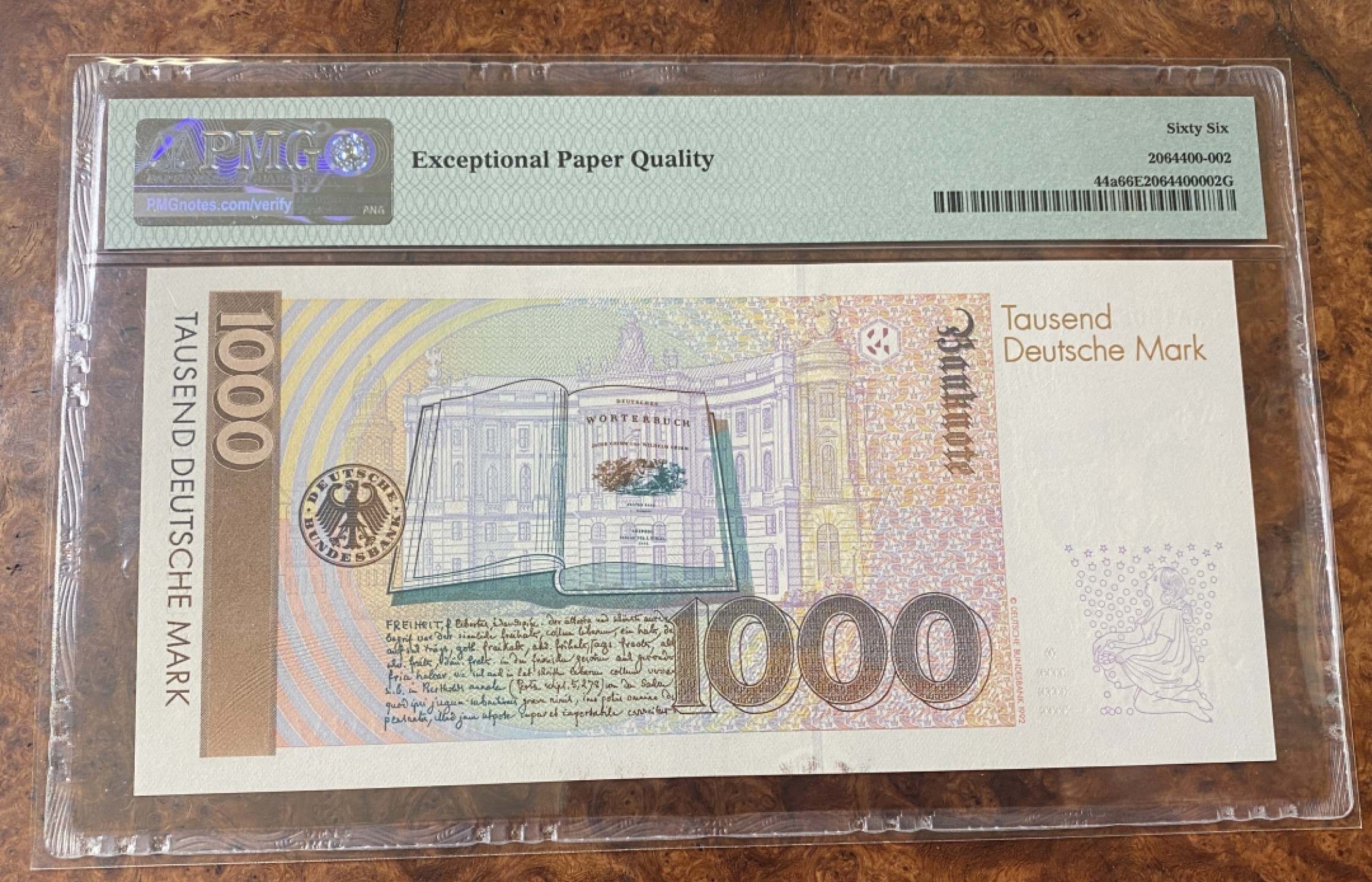 Chase Auction 第14期 - - 中外钱币、纪念钞、民国钞联拍（增加若干拍品） 1991年德国1000马克，首发AAA冠，PMG66分，名誉品格林兄弟
