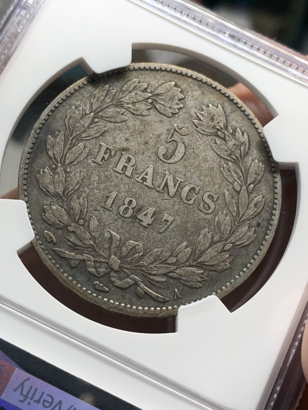 《竞宝斋》第67场-本周日，周一，周四.3场连拍（全场不限金额包邮） NGC XF45 法国 1847年菲利普一世五法郎银币 五彩老包浆好品相
