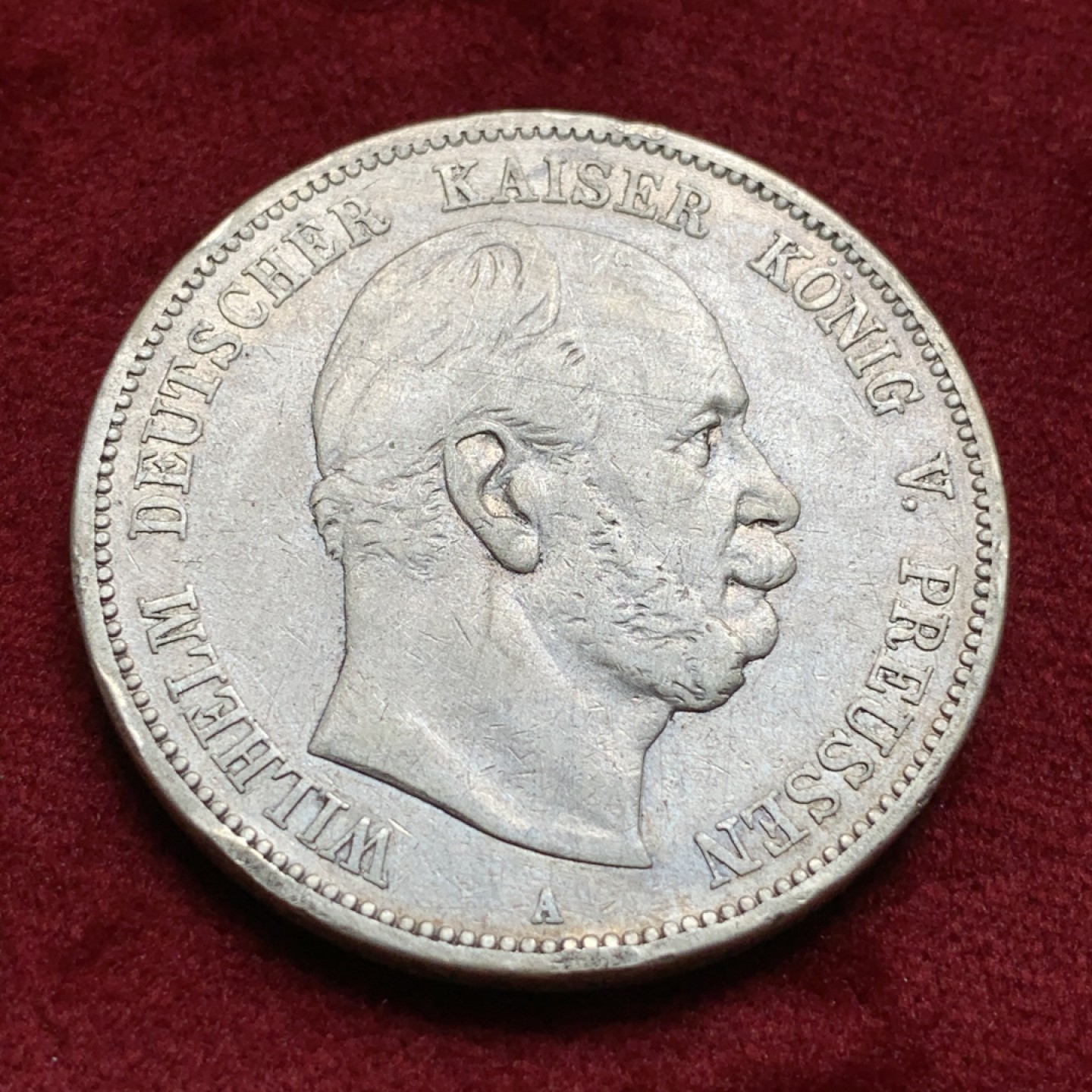 《竞宝斋》第67场-本周日，周一，周四.3场连拍（全场不限金额包邮） 德国 普鲁士 1876年 威廉一世 短翅5马克大银币