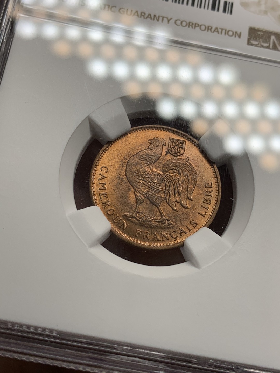 《竞宝斋》第67场-本周日，周一，周四.3场连拍（全场不限金额包邮） NGC MS64RB 喀麦隆 1943年 50分 铜币 RB状态 非常难得