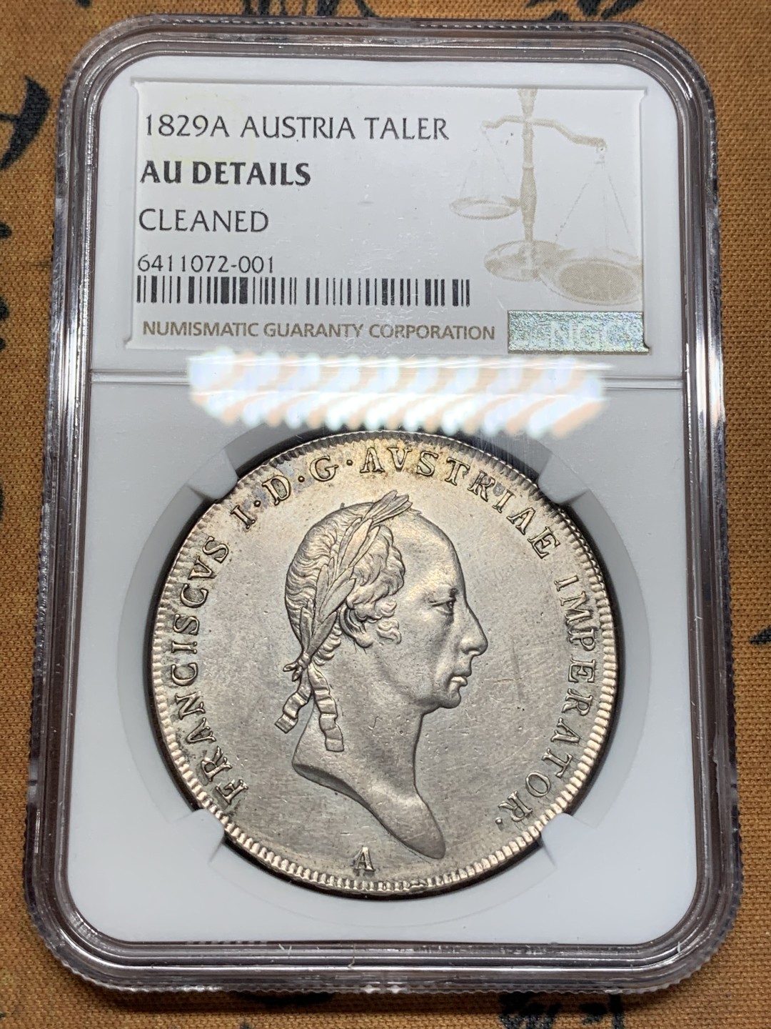 《竞宝斋》第67场-本周日，周一，周四.3场连拍（全场不限金额包邮） NGC AU 奥地利 1829年弗朗茨一世泰勒大银币 好品相