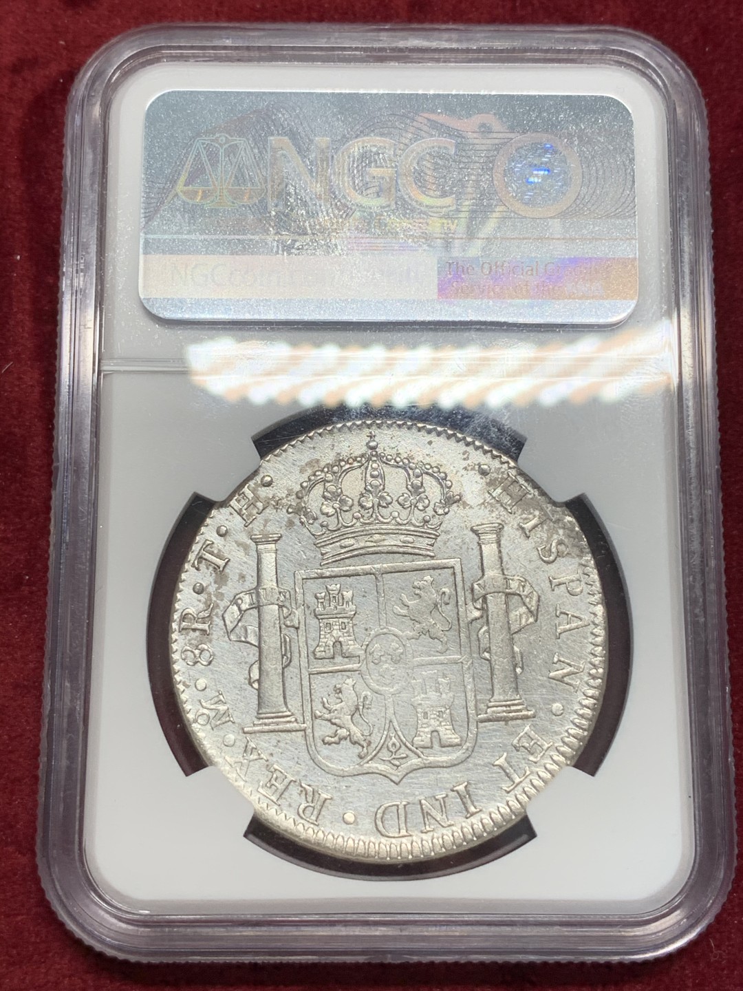 《竞宝斋》第67场-本周日，周一，周四.3场连拍（全场不限金额包邮） NGC-AUD 墨西哥双柱 卡洛斯四世 1807年  8里亚尔 银币双面深打 银光很不错