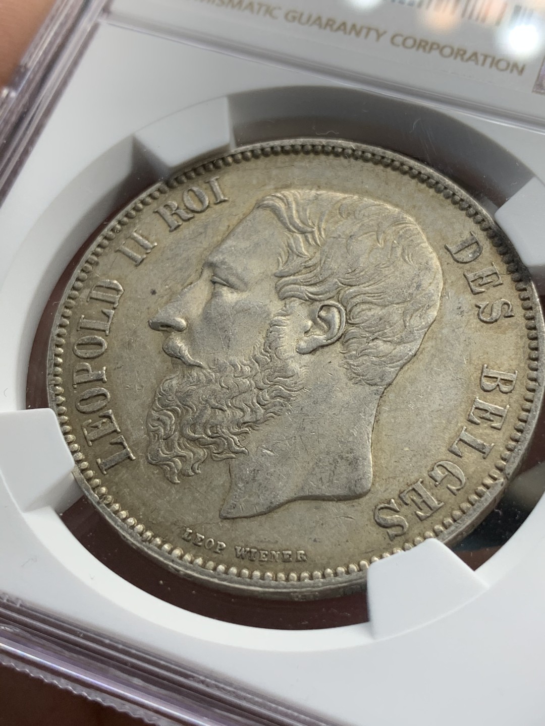 《竞宝斋》第67场-本周日，周一，周四.3场连拍（全场不限金额包邮） NGC-AU55 比利时 1871年 利奥波得二世 5法郎 大银币 好品带光