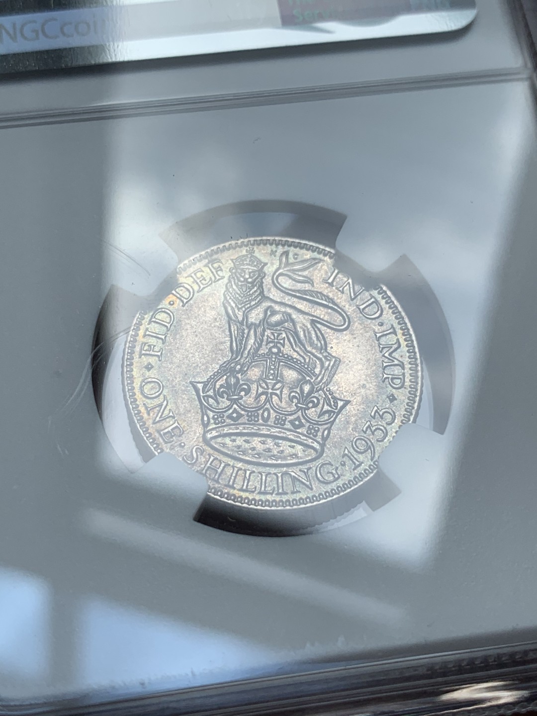 《竞宝斋》第67场-本周日，周一，周四.3场连拍（全场不限金额包邮） NGC-MS64 英国 1933年 乔治五世一先令银币，原味包浆