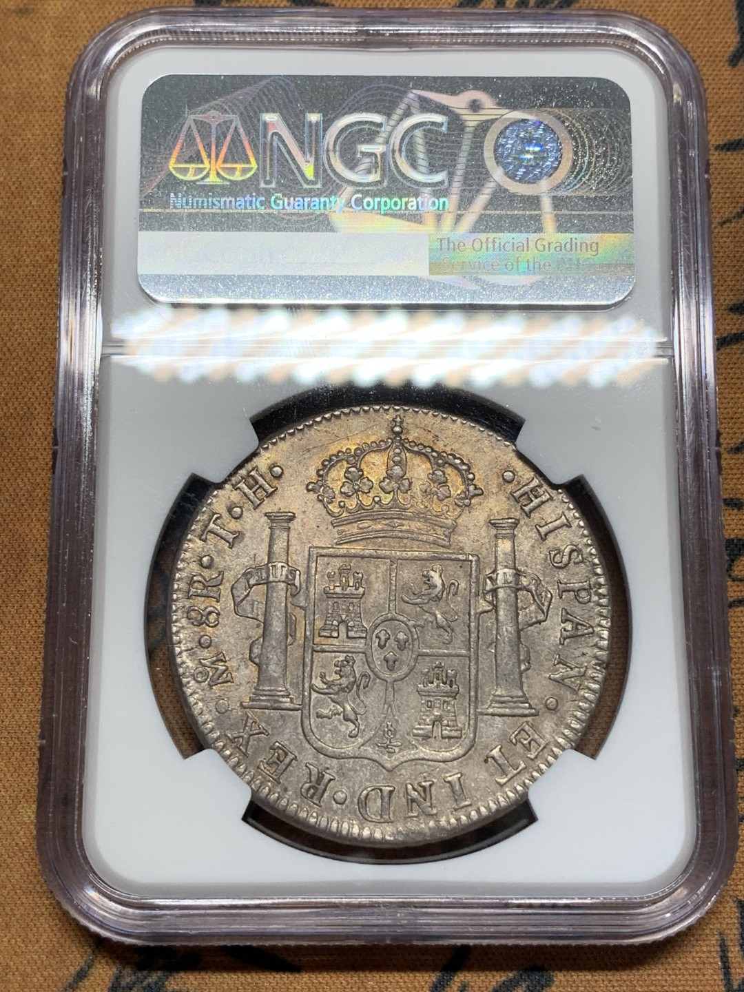 《竞宝斋》第67场-本周日，周一，周四.3场连拍（全场不限金额包邮） NGC AU58 西属 墨西哥1809年 费七 8瑞尔 大银币 脸上的婴儿肥还在 正反全深打 很不错