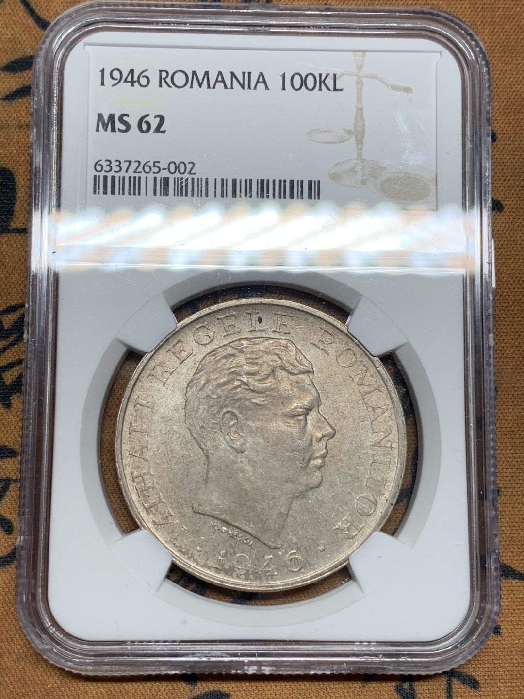 《竞宝斋》第67场-本周日，周一，周四.3场连拍（全场不限金额包邮） NGC-MS62 罗马尼亚 1946年 100000列伊大银币 淡彩粉光 非常漂亮 这类币也是疫情后暴涨的品种