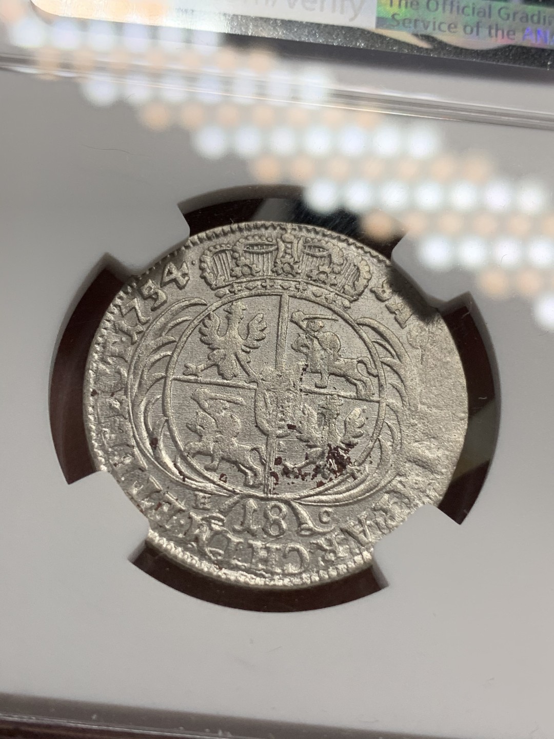 《竞宝斋》第67场-本周日，周一，周四.3场连拍（全场不限金额包邮） NGC-AU 波兰 1754年 奥古斯托三世 18G 银币 原光好品 没有清洗痕迹 也没给分