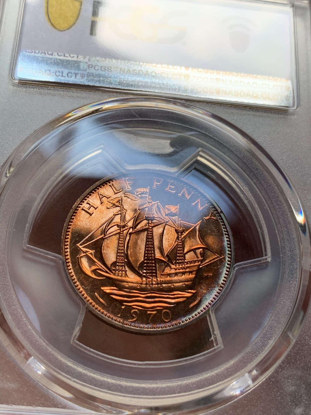 《竞宝斋》第67场-本周日，周一，周四.3场连拍（全场不限金额包邮） PCGS PR66 RD 1970年精制半便士铜币 RD镜面好彩 热门升值品种