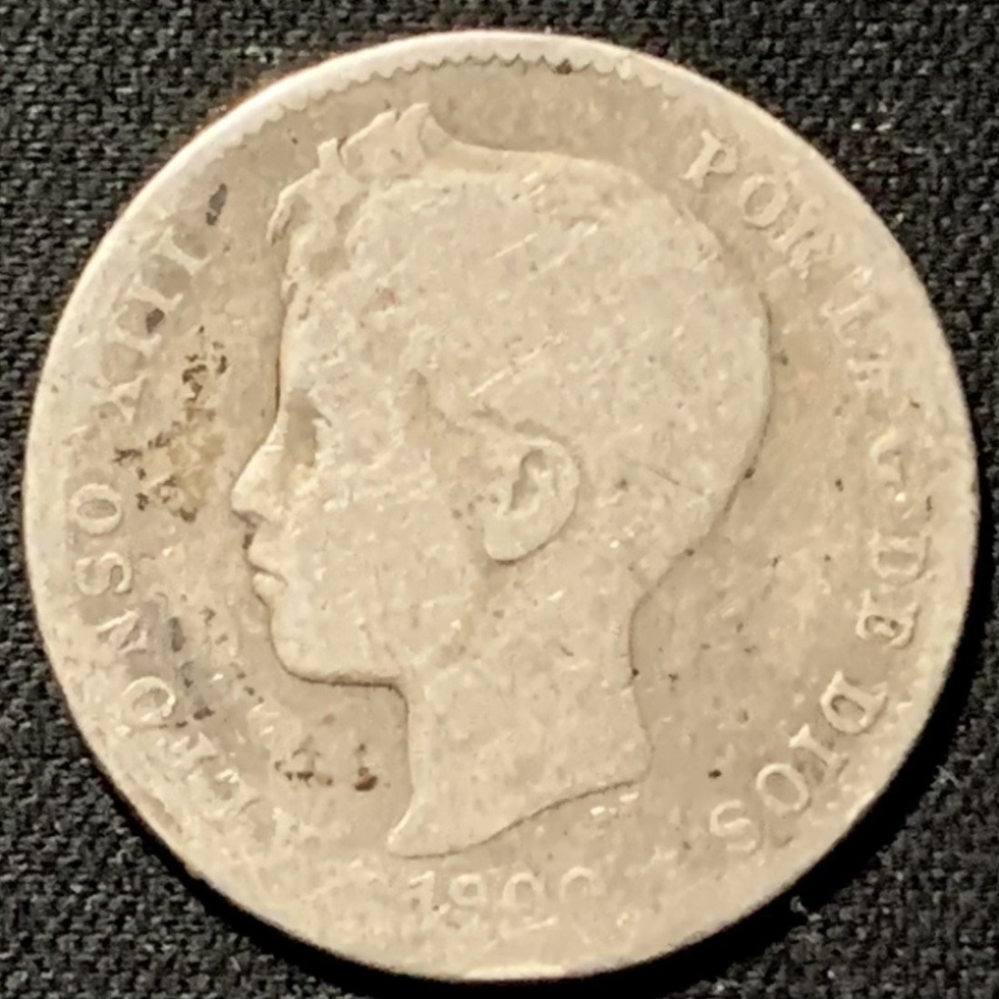 紫瑗钱币——第273期拍卖 西班牙 1900年 阿方索十三世 1比塞塔 5克 0.835银