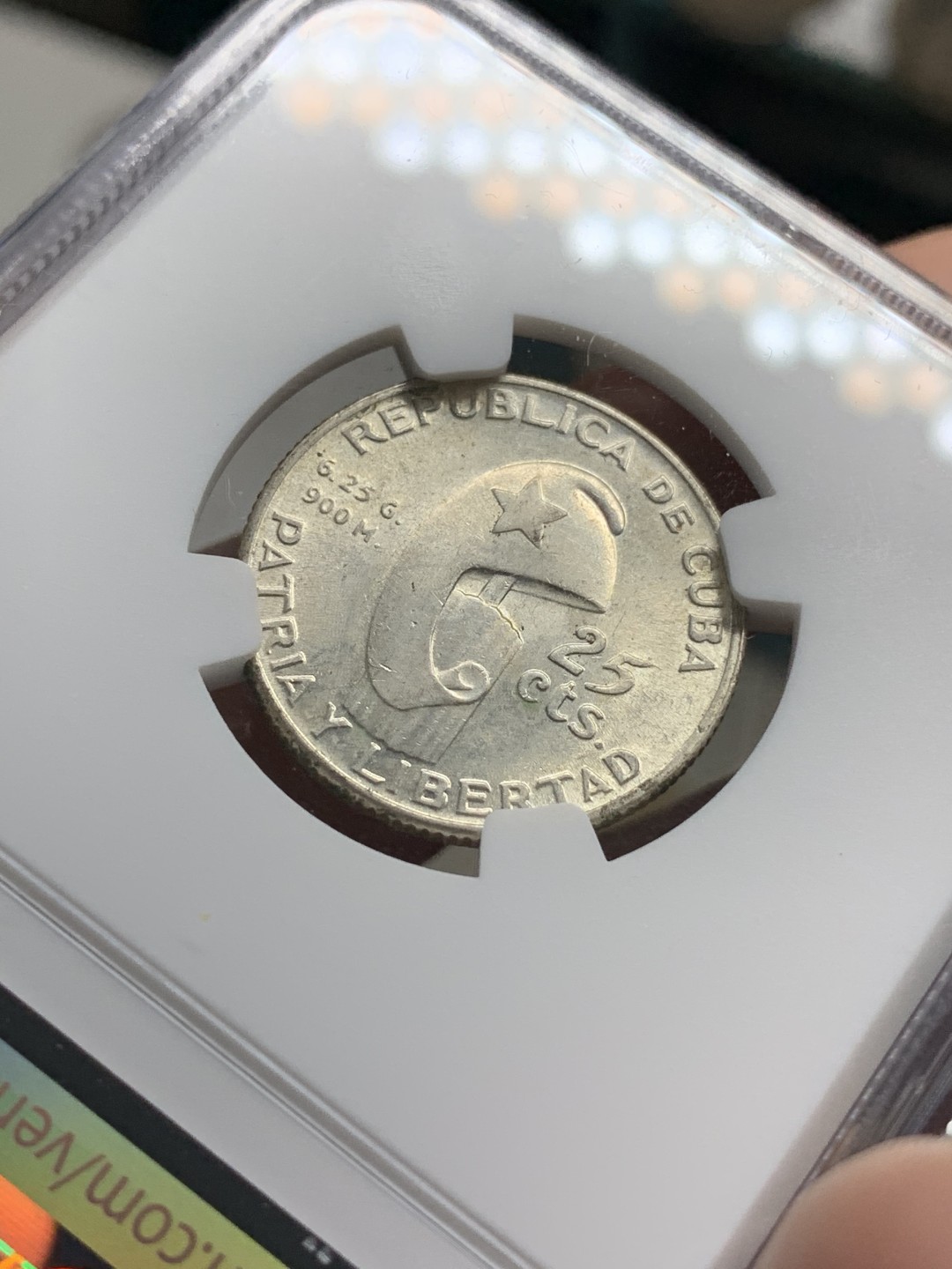 《竞宝斋》第67场-本周日，周一，周四.3场连拍（全场不限金额包邮） NGC-AU58 古巴 1953年 马丁百年纪念 25分 原光好品银币 