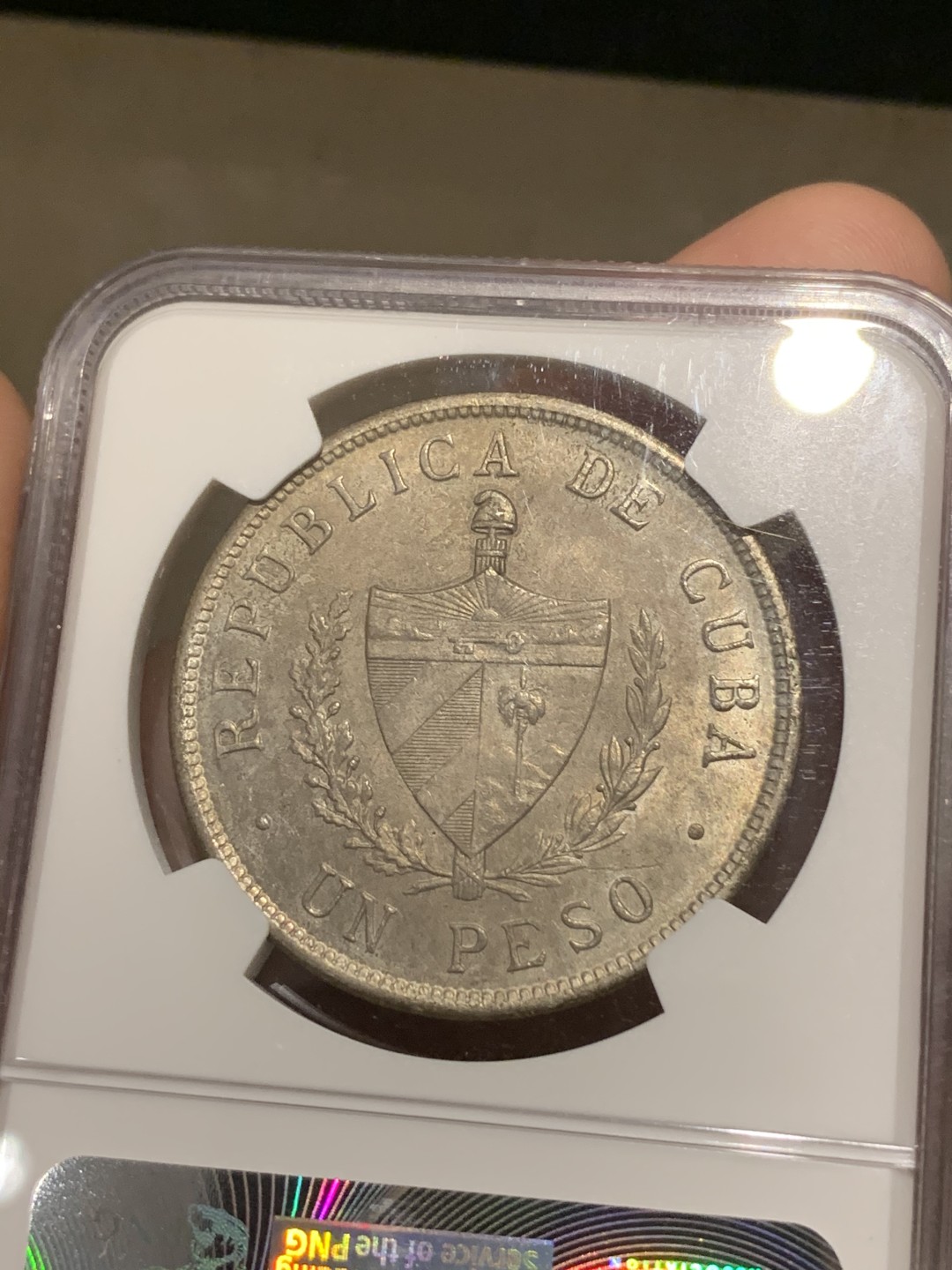 《竞宝斋》第67场-本周日，周一，周四.3场连拍（全场不限金额包邮） NGC-MS63 古巴1934年 五星银币 1比索 名家旧藏 老包浆 原光原味 很难得