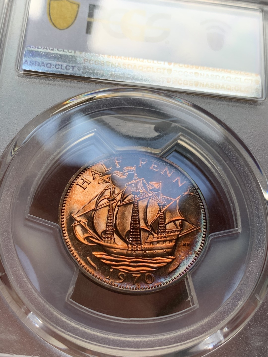 《竞宝斋》第67场-本周日，周一，周四.3场连拍（全场不限金额包邮） PCGS PR66 RD 1970年精制半便士铜币 RD镜面好彩 热门升值品种