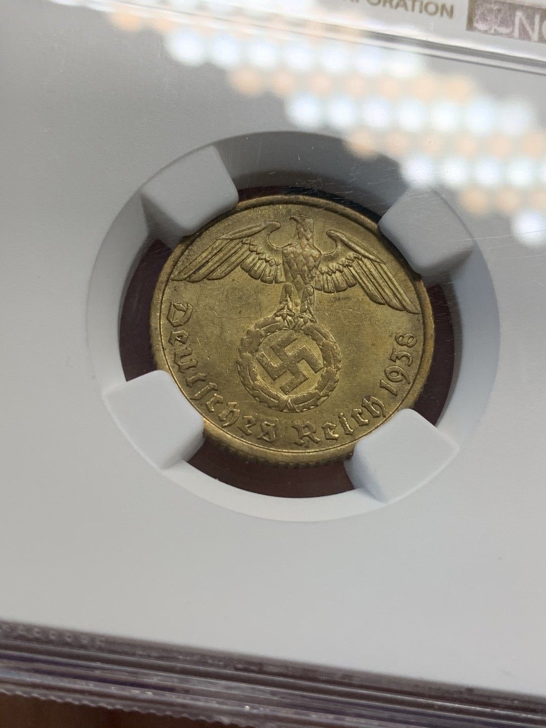 《竞宝斋》第67场-本周日，周一，周四.3场连拍（全场不限金额包邮） NGC MS63 1938F 德意志帝国10芬尼 10P好品少