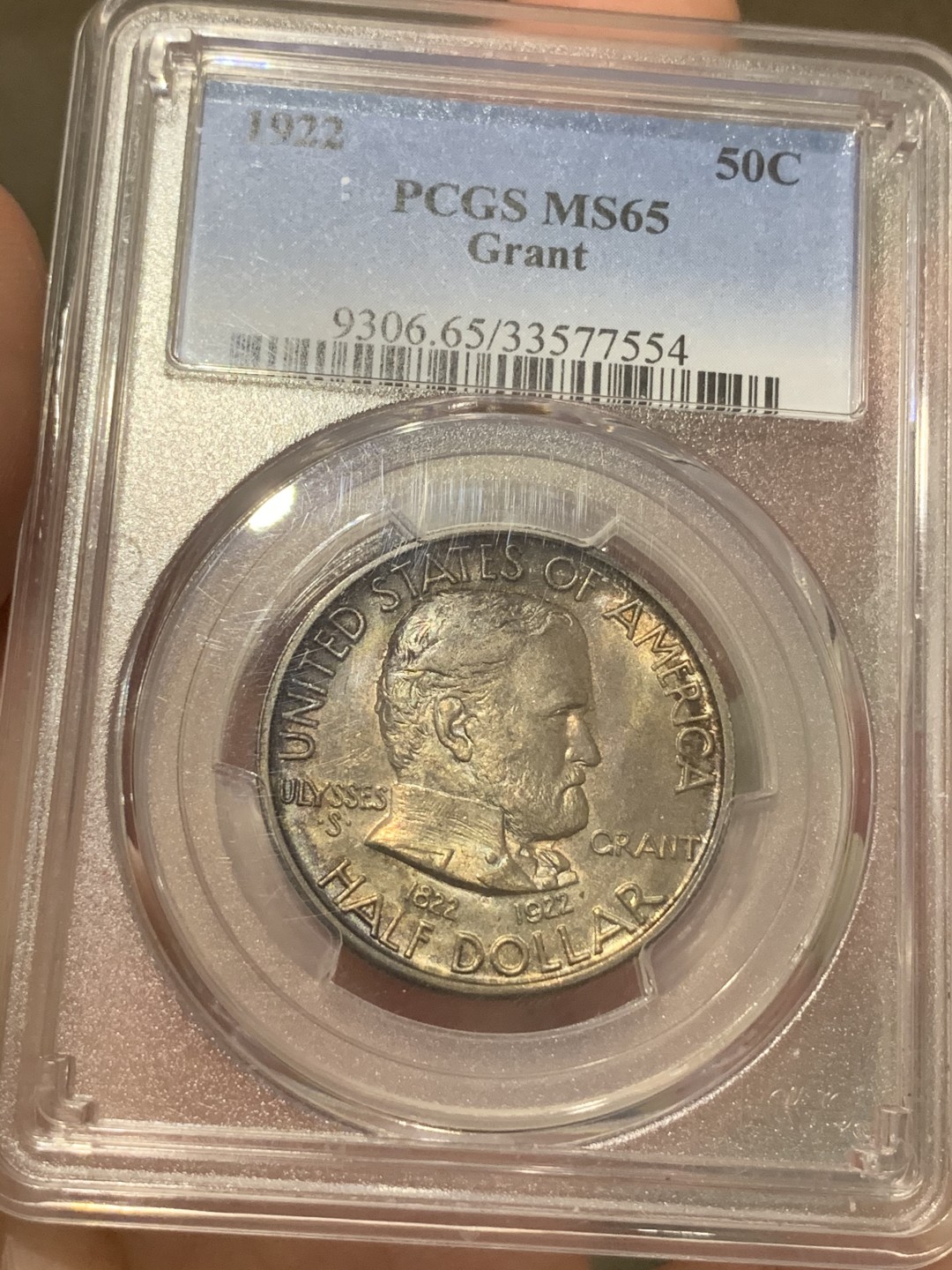 《竞宝斋》第67场-本周日，周一，周四.3场连拍（全场不限金额包邮） PCGS MS65 美国1922年 格兰特 半美元银币 少见品种 67,350枚的发行量 对美币来说确实不多 