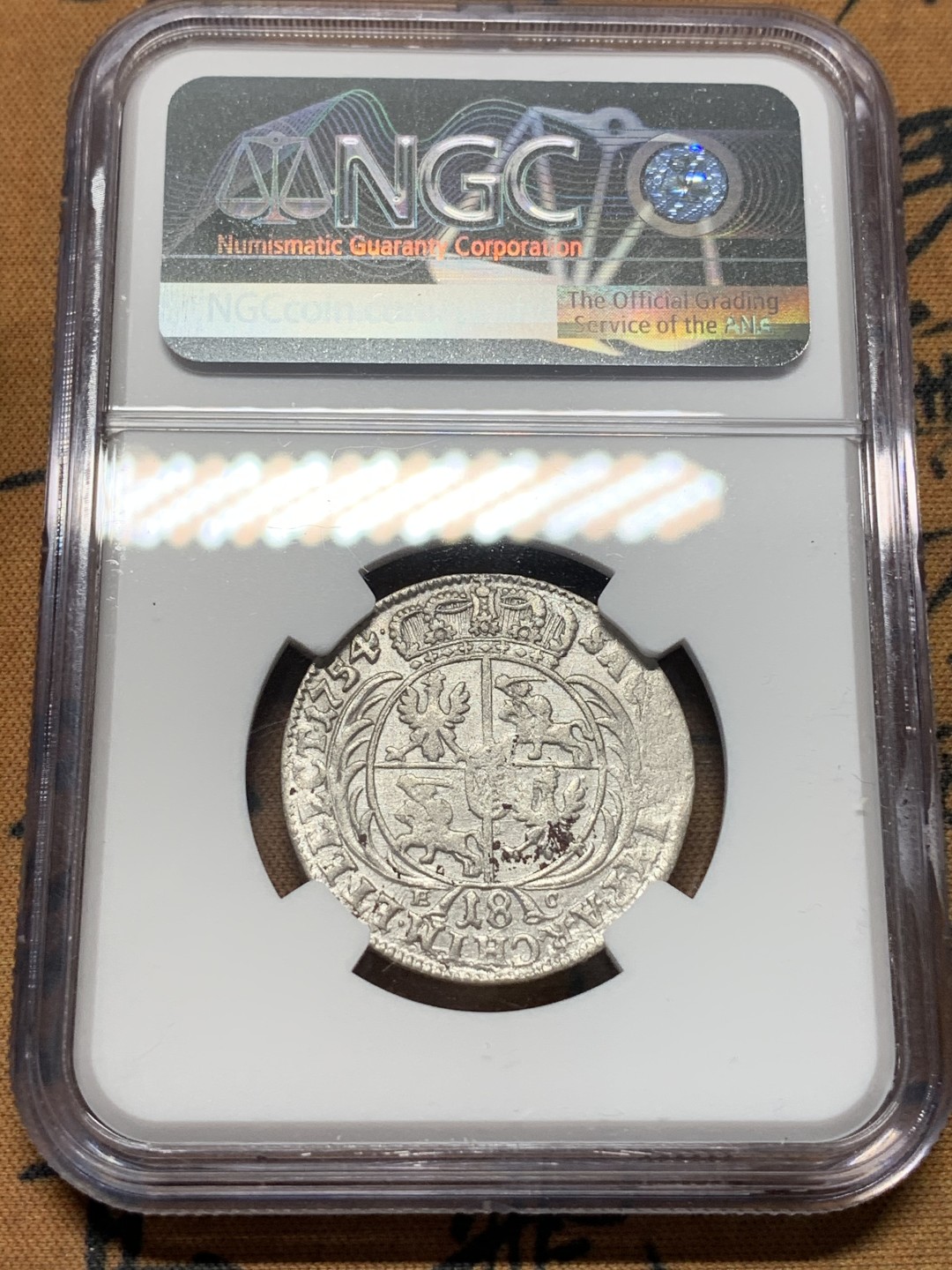 《竞宝斋》第67场-本周日，周一，周四.3场连拍（全场不限金额包邮） NGC-AU 波兰 1754年 奥古斯托三世 18G 银币 原光好品 没有清洗痕迹 也没给分