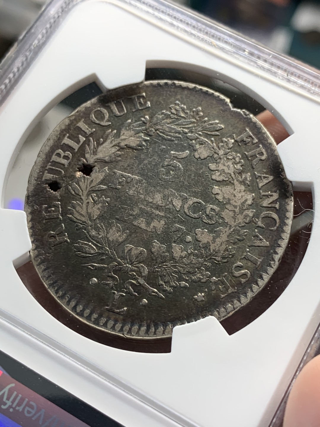 《竞宝斋》第67场-本周日，周一，周四.3场连拍（全场不限金额包邮） 第四名 NGC-F12 法国第一共和 1798年LAN7 巴约讷厂 大力神 5法郎大银币 黑包浆 能出分的真的是太少了