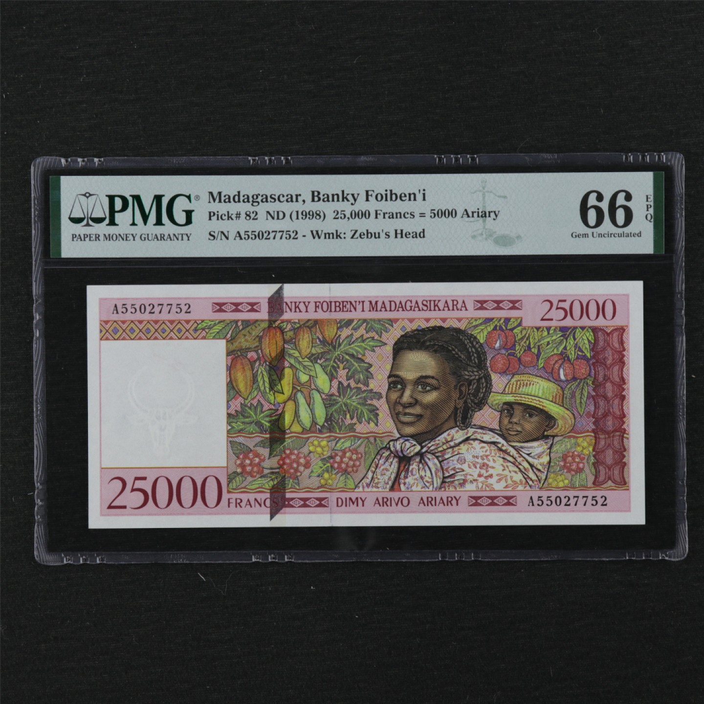 【亘邦集藏】第116期拍卖 1998年 马达加斯加25000阿里亚里 PMG 66EPQ A55027752
