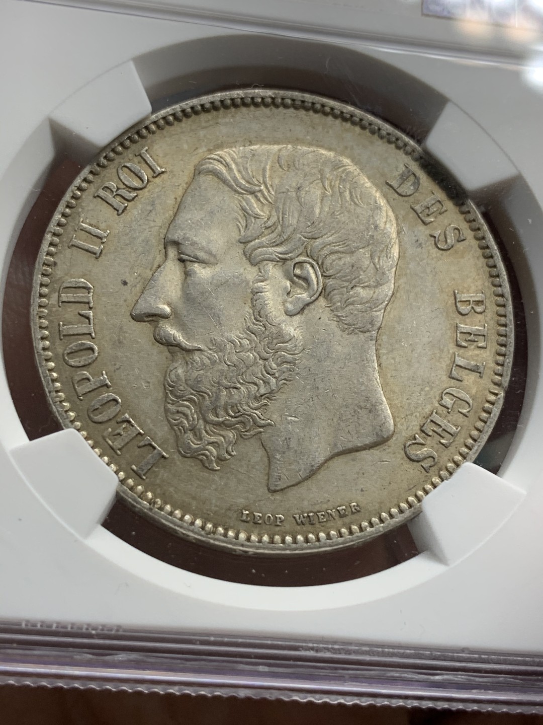 《竞宝斋》第67场-本周日，周一，周四.3场连拍（全场不限金额包邮） NGC-AU55 比利时 1871年 利奥波得二世 5法郎 大银币 好品带光