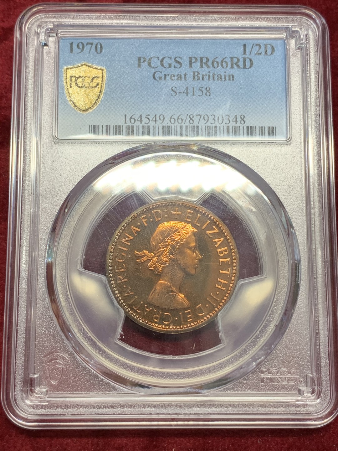 《竞宝斋》第67场-本周日，周一，周四.3场连拍（全场不限金额包邮） PCGS PR66 RD 1970年精制半便士铜币 RD镜面好彩 热门升值品种