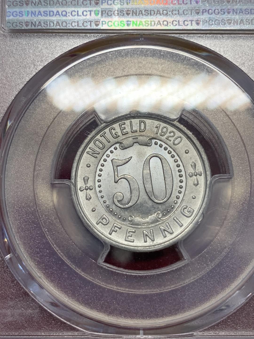 《竞宝斋》第67场-本周日，周一，周四.3场连拍（全场不限金额包邮） 季军分 PCGS MS64  德国 1920年 门登洞熊50芬尼铝币  知名币种 少见高分 上面还有一个65，一个67