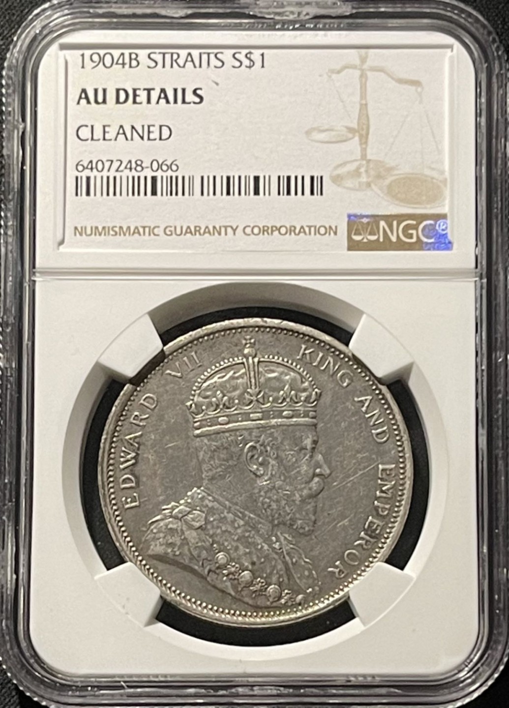 紫瑗钱币——第244期拍卖 海峡殖民地 1904年 爱德华七世 壹圆 银币 NGC AU Detail