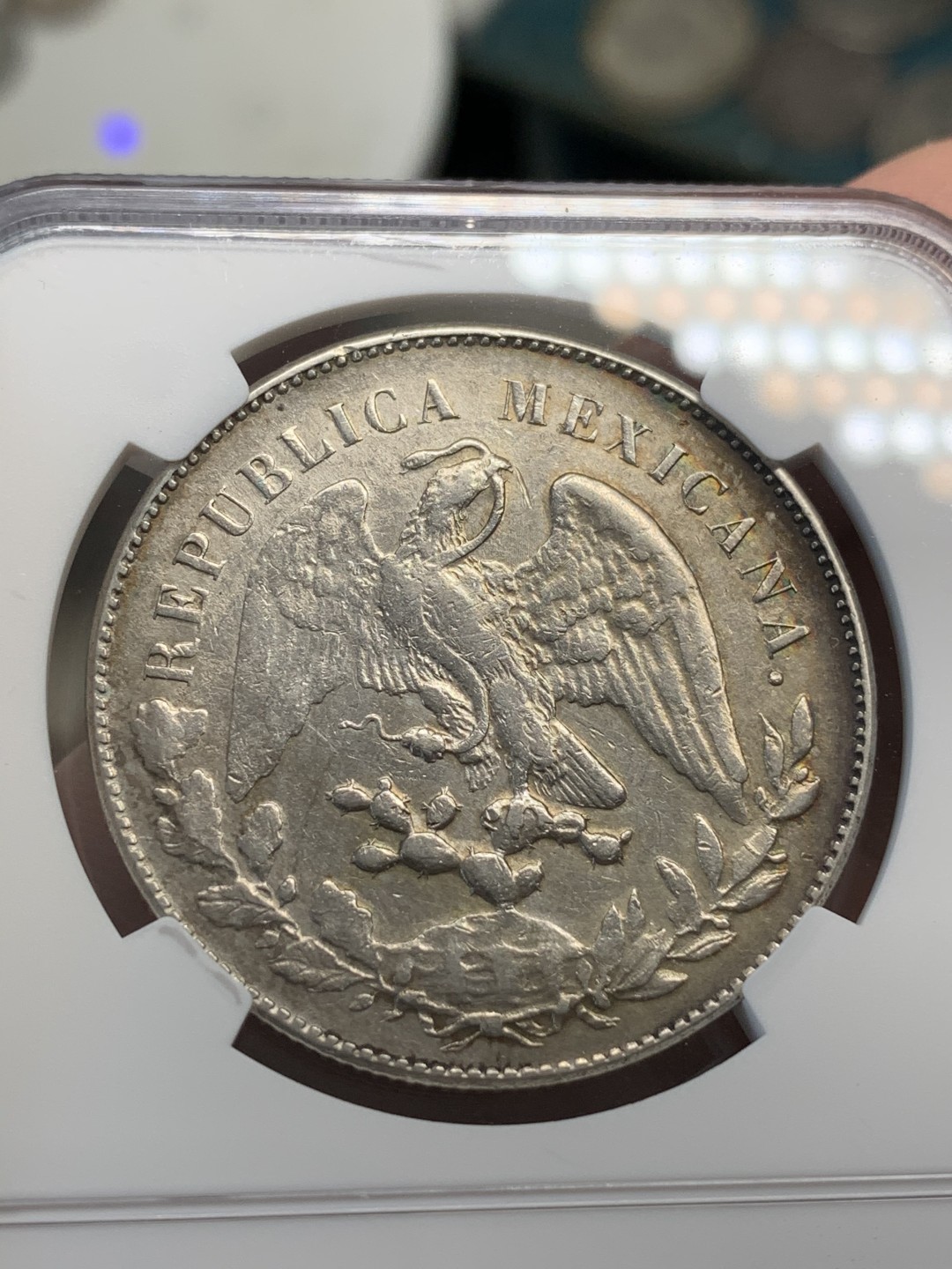 《竞宝斋》第67场-本周日，周一，周四.3场连拍（全场不限金额包邮） NGC AU细节评级 墨西哥 1898年 直边 鹰洋 银币 Original版 带包浆 很不错