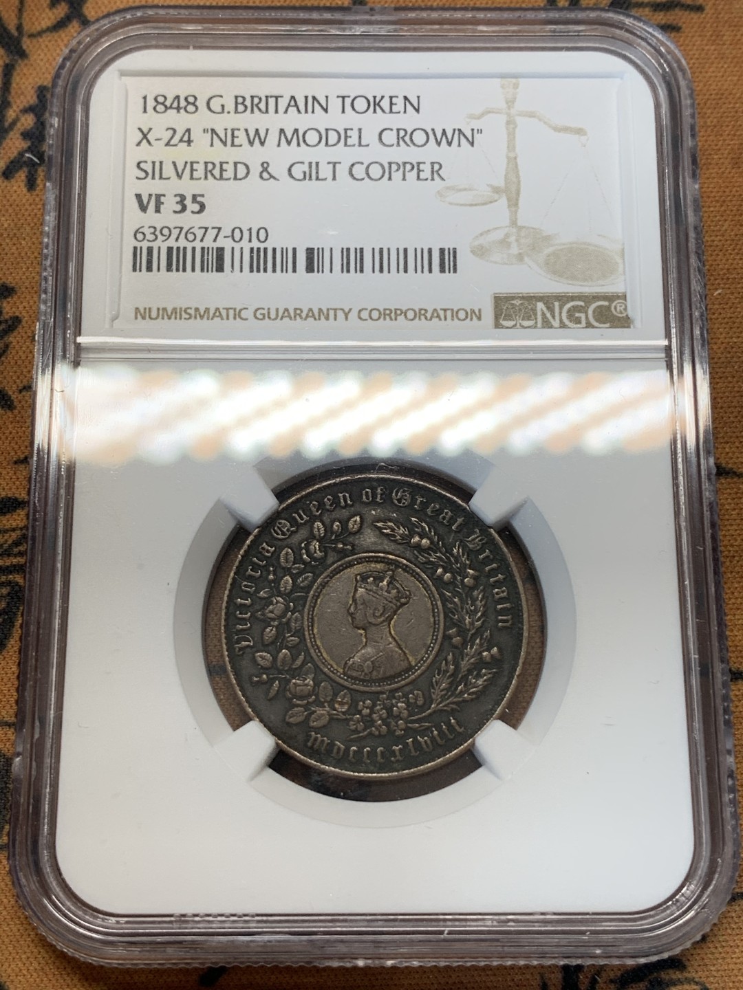 《竞宝斋》第67场-本周日，周一，周四.3场连拍（全场不限金额包邮） NGC-VF35英国1848年镀银镀金双色铜币