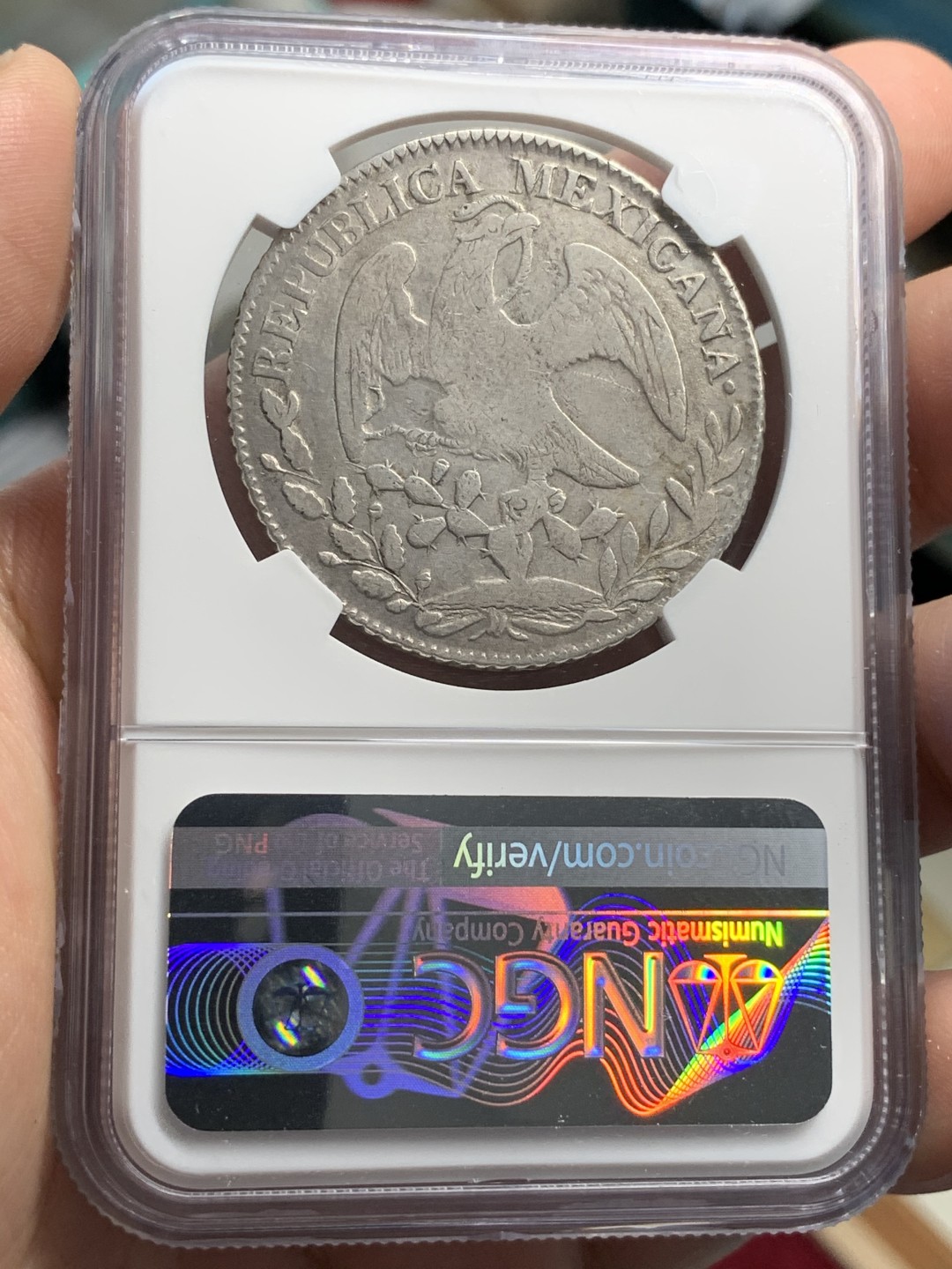 《竞宝斋》第67场-本周日，周一，周四.3场连拍（全场不限金额包邮） NGC VF 细节评级 墨西哥 1850年 早期 花边鹰洋 状态不错