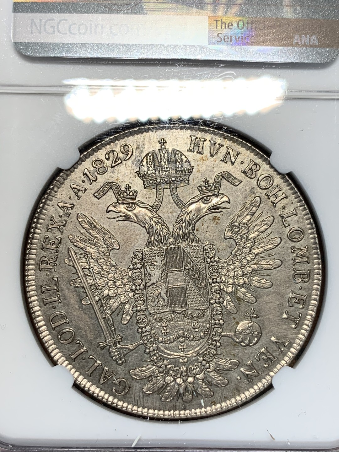《竞宝斋》第67场-本周日，周一，周四.3场连拍（全场不限金额包邮） NGC AU 奥地利 1829年弗朗茨一世泰勒大银币 好品相