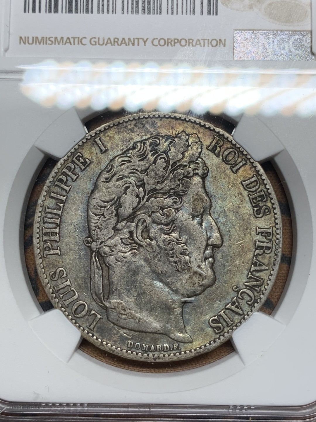 《竞宝斋》第67场-本周日，周一，周四.3场连拍（全场不限金额包邮） NGC XF45 法国 1847年菲利普一世五法郎银币 五彩老包浆好品相