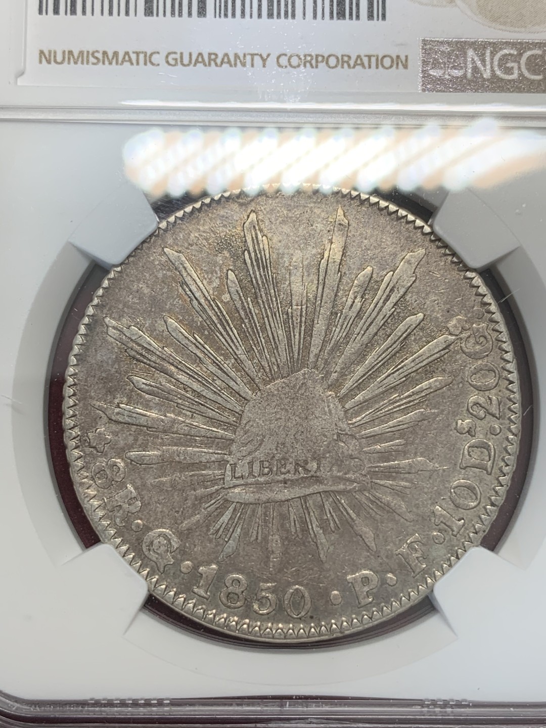 《竞宝斋》第67场-本周日，周一，周四.3场连拍（全场不限金额包邮） NGC VF 细节评级 墨西哥 1850年 早期 花边鹰洋 状态不错