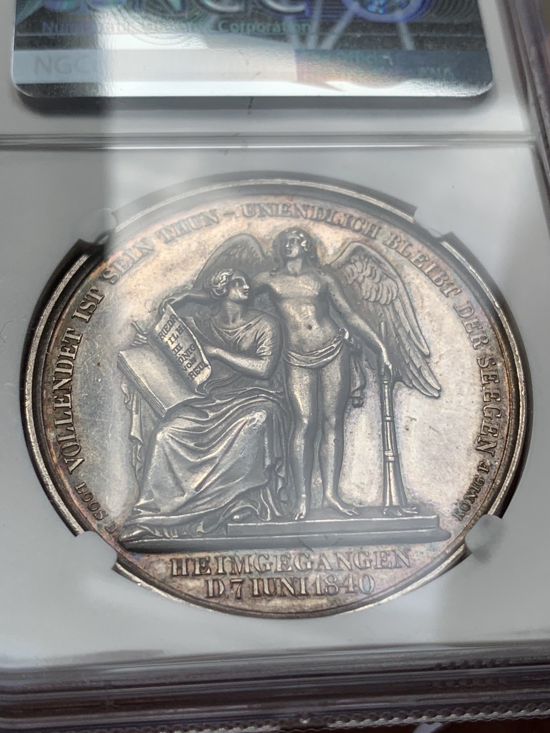 《竞宝斋》第67场-本周日，周一，周四.3场连拍（全场不限金额包邮） NGC UNCD  德国1840年 普鲁士威廉三世逝世高浮雕大银章LOOS名家雕刻，41mm 28g