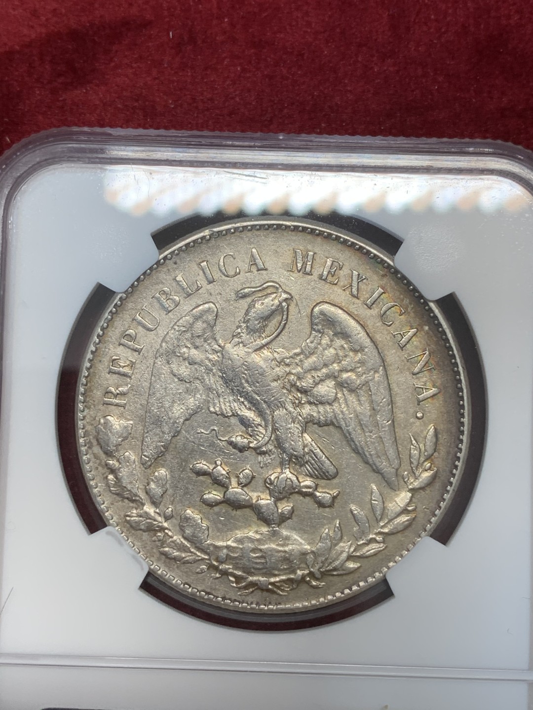 《竞宝斋》第67场-本周日，周一，周四.3场连拍（全场不限金额包邮） NGC AU细节评级 墨西哥 1898年 直边 鹰洋 银币 Original版 带包浆 很不错