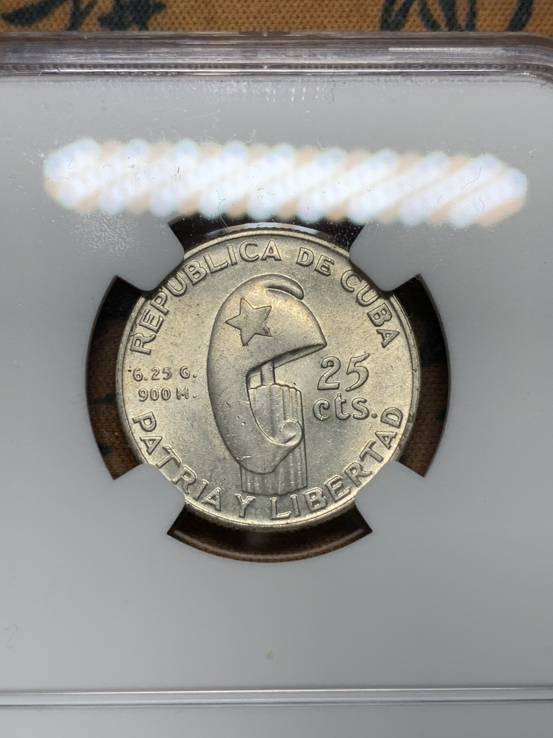 《竞宝斋》第67场-本周日，周一，周四.3场连拍（全场不限金额包邮） NGC-AU58 古巴 1953年 马丁百年纪念 25分 原光好品银币 