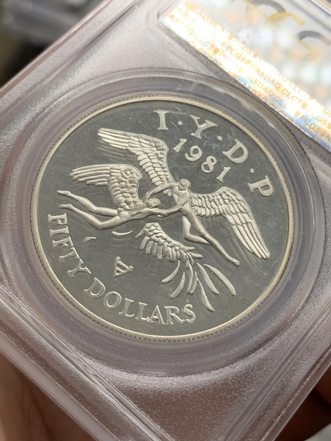 《竞宝斋》第68场-本周日，周一，周四.3场连拍（全场不限金额包邮） PCGS PR68DCAM  东加勒比 1981年 残疾人 Piefort加厚 50元银币 发行量1000枚