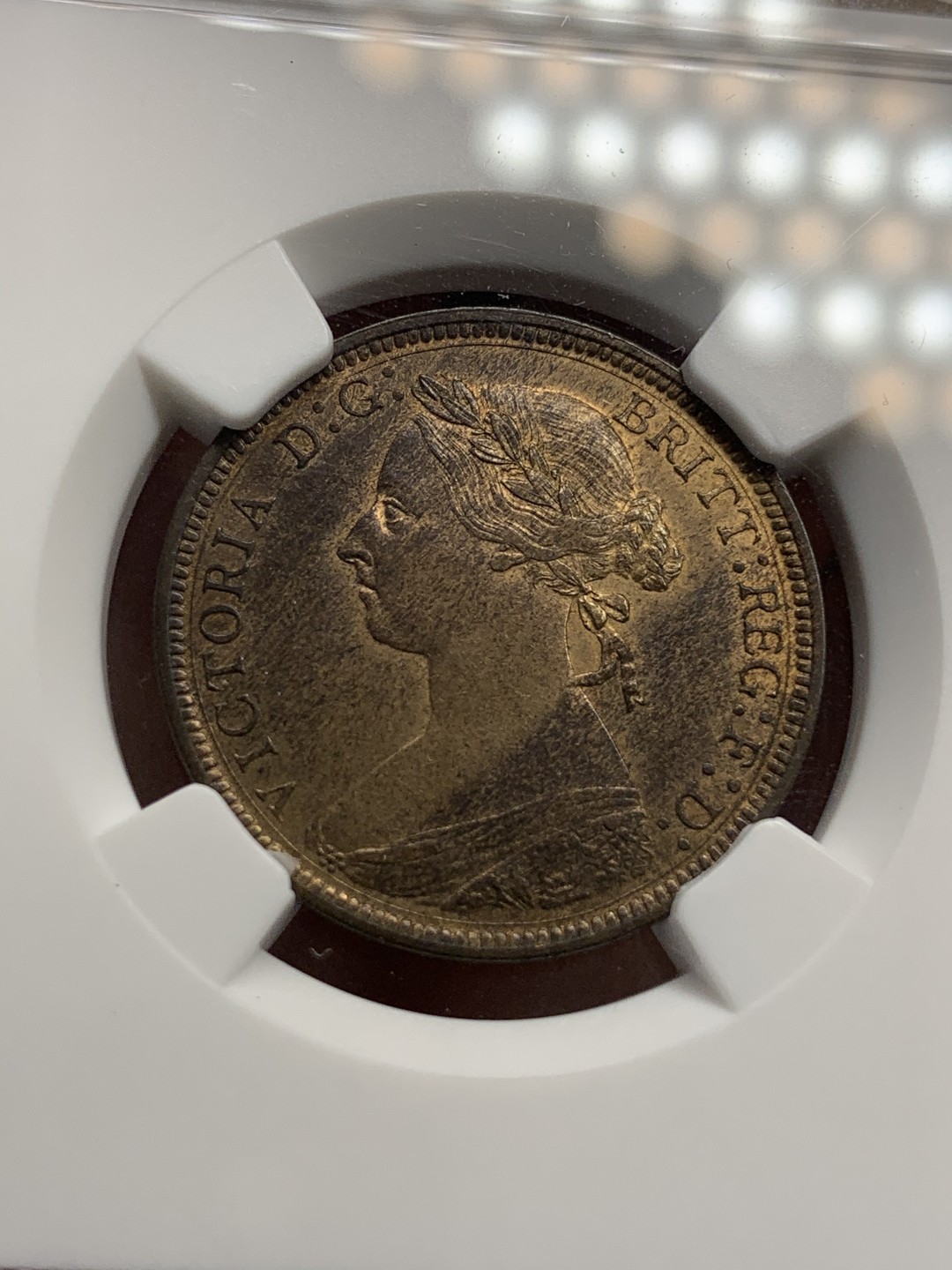 《竞宝斋》第68场-本周日，周一，周四.3场连拍（全场不限金额包邮） NGC-MS63 英国 1887年 1/2便士 小维铜币 状态很好 不错的的分数