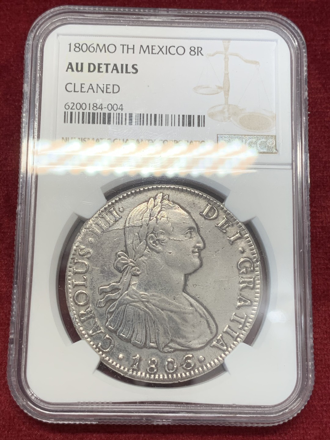 《竞宝斋》第68场-本周日，周一，周四.3场连拍（全场不限金额包邮） NGC-AUD 墨西哥双柱 卡洛斯四世 1806  8里亚尔 大银币 细节不错 双面深打