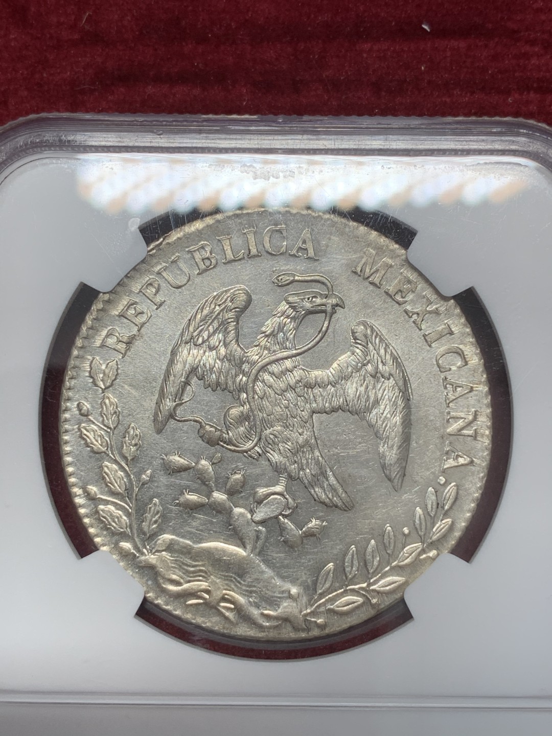 《竞宝斋》第68场-本周日，周一，周四.3场连拍（全场不限金额包邮） NGC-UNC墨西哥1895年8瑞尔鹰洋，打制清晰，光泽一流，鹰毫毕现，类精制