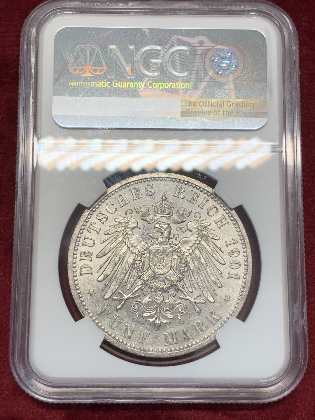 《竞宝斋》第68场-本周日，周一，周四.3场连拍（全场不限金额包邮） NGC-AU58 德国 1901年 普鲁士建国 200周年纪念 5马克银币